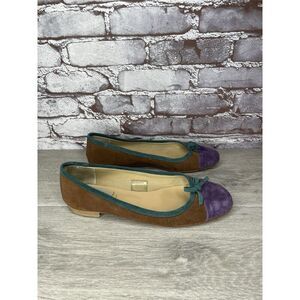 Giuseppe Marano Design Brown Suede Green Bow Ballet Flats Women Sz 41EU/10.5M US